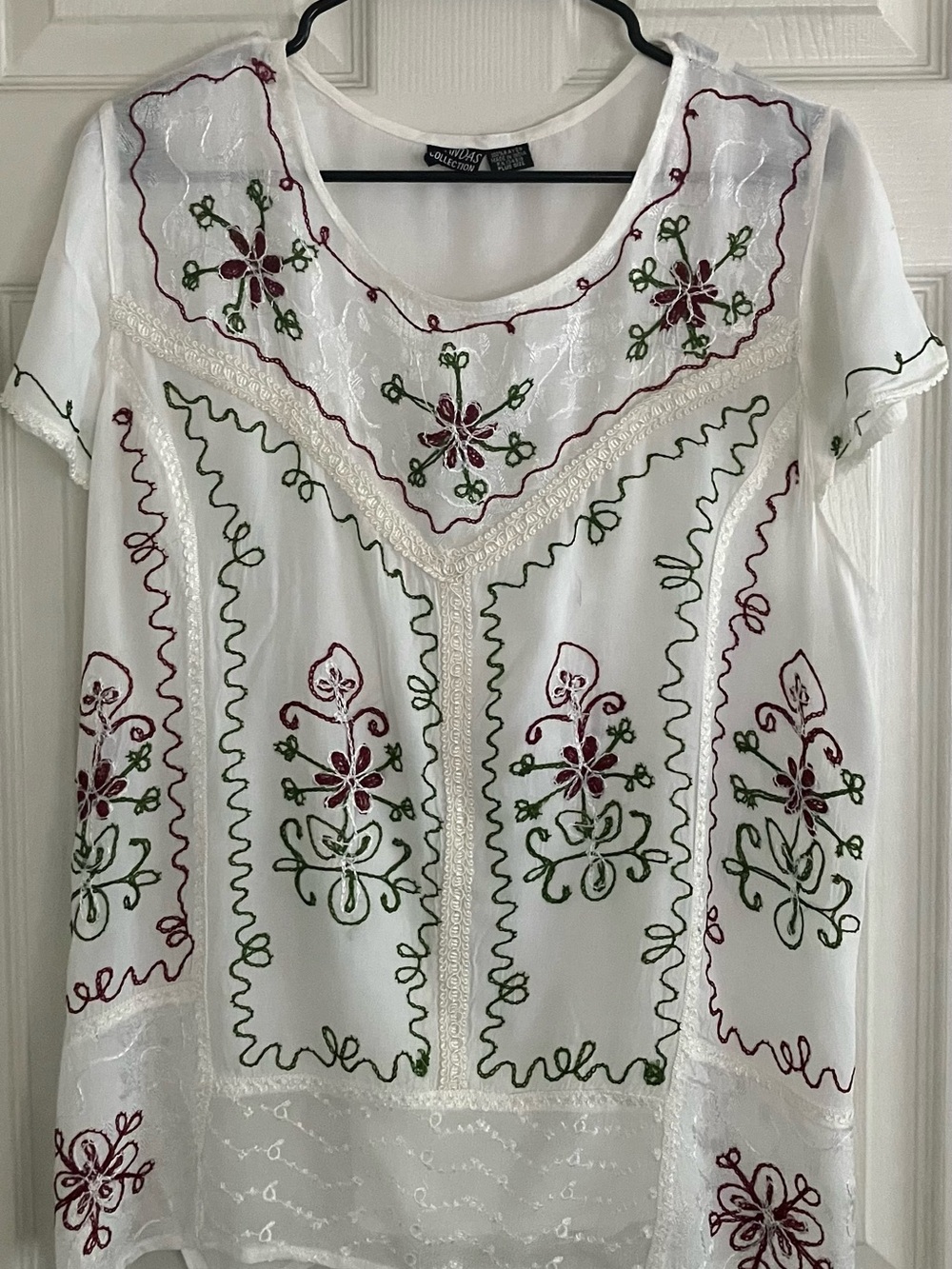 Anandas Collection Women's White Embroidered Floral Short-Sleeve Top, Size XL